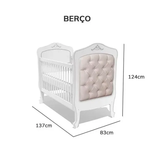 Berço 2 em 1 vira mini cama com 3 níveis de altura branco luxo.
