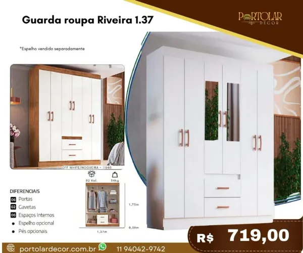 Guarda Roupa Riveira 1.37 - à pronta entrega