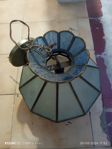 Lustre pendente em vitral âmbar antiguidade