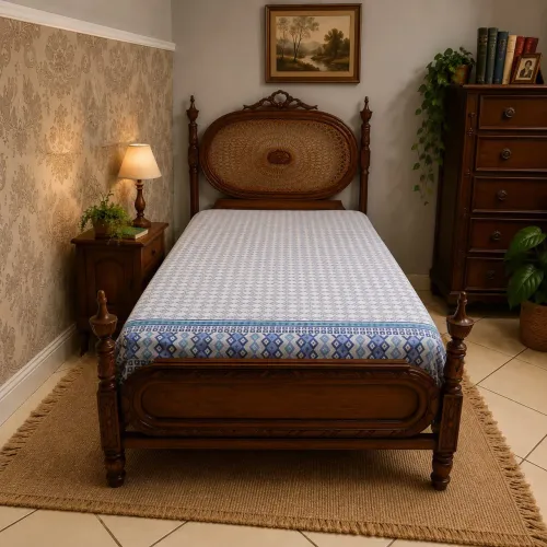 Antiga cama de solteiro colonial madeira maciça em palhinha