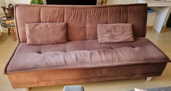 Sofá 3 Lugares Reclinável Suede Marrom | Vira Cama | 185x115
