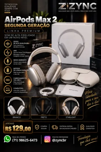 AIRPODS MAX SEGUNDA GERAÇÃO - LINHA PREMIUM