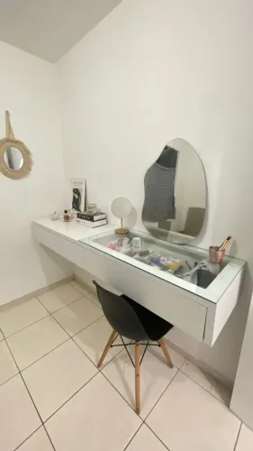 Penteadeira e Escrivaninha com vidro temperado - 100% MDF branco - Fortaleza