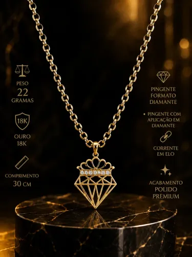 Corrente com pingente ouro 18k 22gr