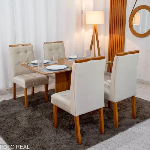 Mesa de Jantar Tampo 120x80 + 4 Cadeiras Veludo Avelã Madeira - Entregue Montada