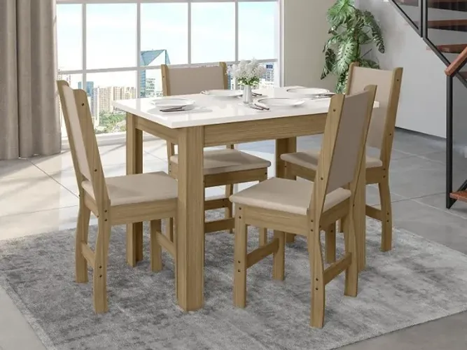 Sala Jantar Bellagio 4 Cadeiras Clara - Entrega/Montagem Grátis para Fortaleza