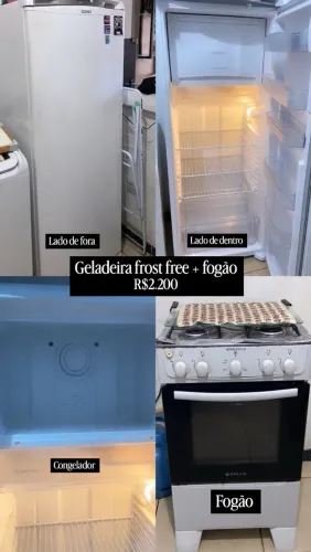 Geladeira Frost Free + Fogão 4 bocas R$2.000