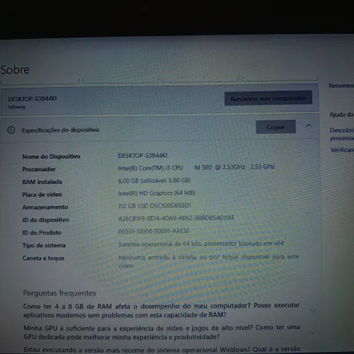 Notebook infoway Intel i3