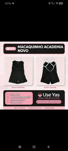 Macaquinho academia PP/P novo preto, costas X, não transparente, forro no busto