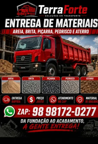 Entrega de Areia, Brita, Piçarra e Aterro |Terra Forte