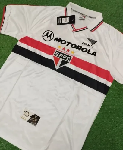 Camisa São Paulo Retrô Motorola Camurça 1999/00 - Home Branca Pronta Entrega