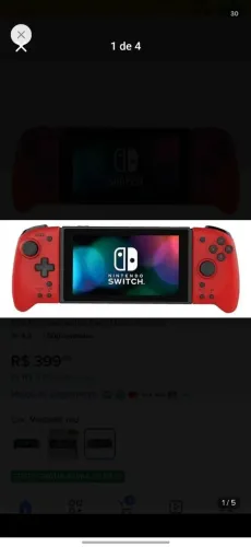 Controle Ergonômico Hori Nintendo Switch Split Pad Pro (Vermelho) Para Modo Portatil