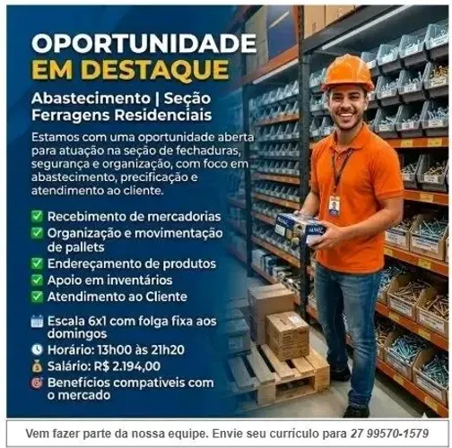 Vaga de emprego - Material de Construção