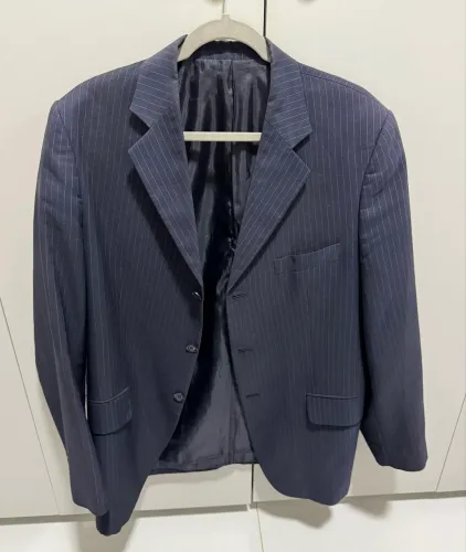 Blazer risca de giz azul