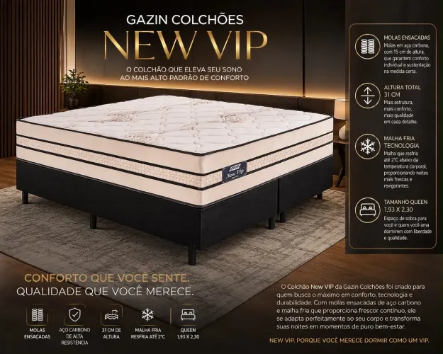 ? Cama Box Super King Gazin New Vip | Molas Ensacadas + Malha Fria | Conforto Premium!