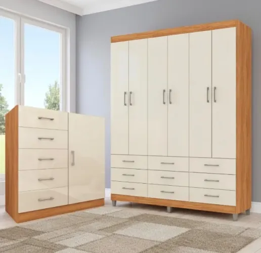 Guarda-Roupa Casal 6 Portas com Cômoda Sapateira Paraty