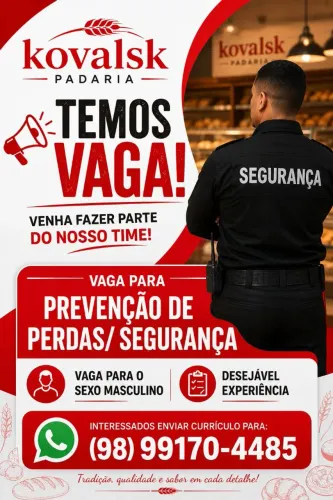 VAGA DE EMPREGO PADARIA NO CENTRO PREVENÇÃO DE PERDAS/SEGURANÇA