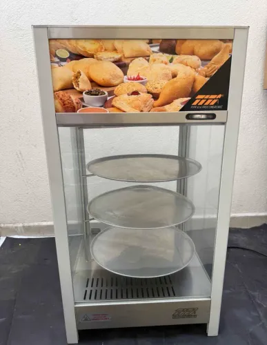 Estufa de salgados e cone de pizza 