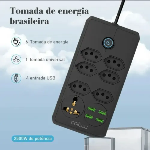 Extensão 6 tomada e 4 usb