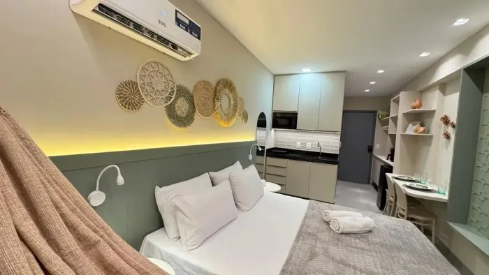 PORTO DE GALINHAS - Flat mobiliado com 21 m² 1 quarto, condomínio com piscina e área gourm