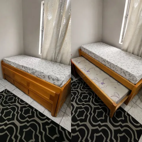 Cama Solteiro Bicama de Madeira Maciça com 3 Gavetas