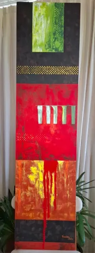 Quadro óleo sobre tela abstrato 40x160cm - Fernanda Dutra