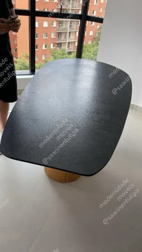 Mesa jantar base madeira tampo organico Granito Sao Gabriel 200 x 100