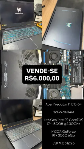 Acer Predator PH315-54 32Gb RAM, 512Gb SSD, i7, RTX3060 6Gb