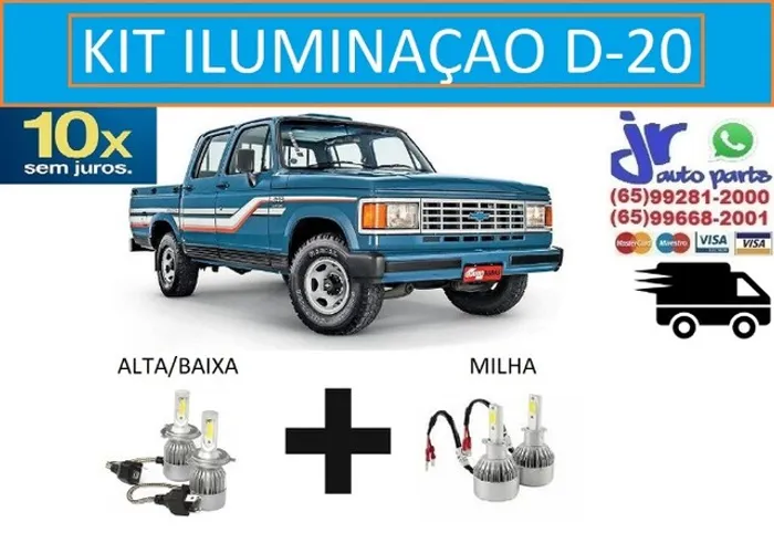 Kit Lampadas Ultra LED (Alta/Baixa e Milha) Chevrolet D-20 6000K 12V 24V