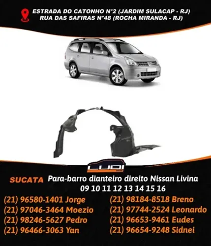 Para-barro dianteiro direito Nissan Livina 2009 à 2016