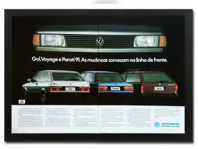 VW Gol, Voyage e Parati 1991 - Quadro decorativo - propaganda original de revista