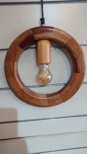 Lum Pendente Rústico Madeira  E27 com lâmpada led retrô