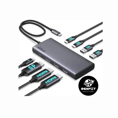 Hub Ugreen Adaptador Tipo C Portas 2xHDMI + 2xUSB A3.2 + 2xUSB C 3.2 + PD 100W