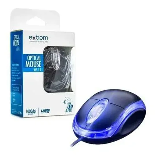 Mouse Usb Exbom Led Azul 1000Dpi