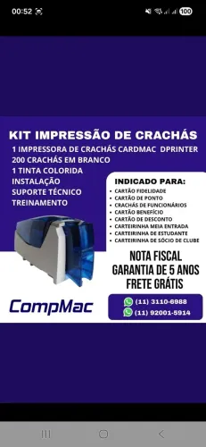 Impressora de Crachá de Funcionários Cartão de Ponto CardMac DPrinter Cartões Crachás PVC