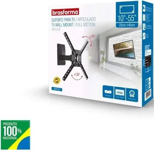 Suporte Articulado para TV LED, LCD, Plasma, 3D e Smart TV de 10" a 60" BRASFORMA SBRP130