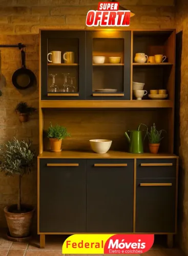 Armário para Cozinha 1,20m Novo - 5 Portas e 1 Gaveta Espaçoso!