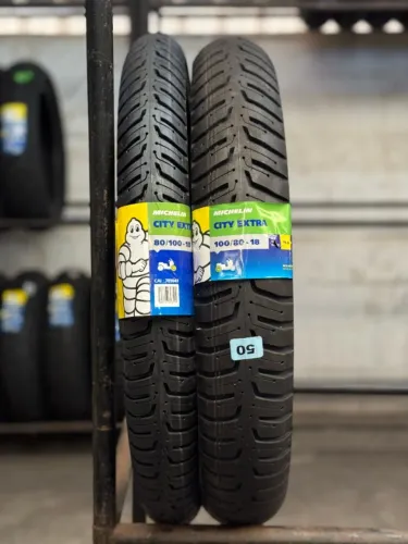 Par de Pneu Michelin City Extra 100/80-18 e 80/100-18 Titan 150 Titan 160/Fazer 150/Dk150