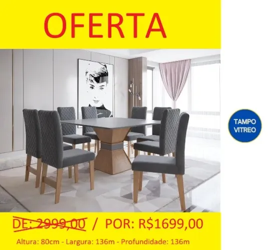 Mesa de jantar com 8 cadeiras