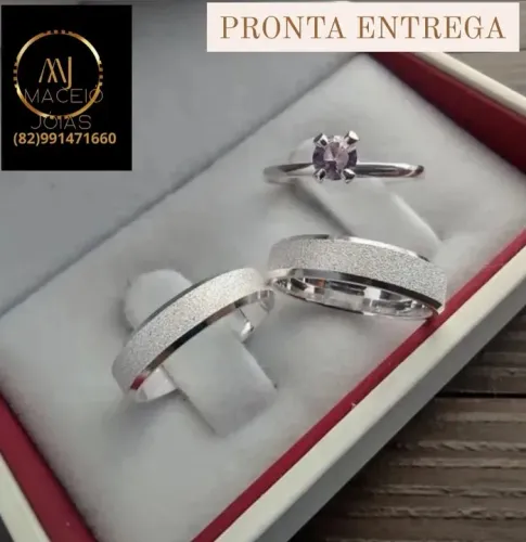  KIT TRIO ALIANÇAS DE NOIVADO E CASAMENTO 