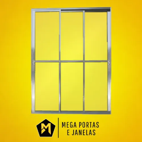 Porta Sacada Três folhas Alumínio Brilhante - Linha 25 (Completa)