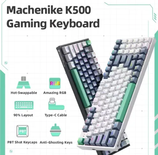Teclado Mecânico Gamer Machenike K500 - RGB, Hot-Swappable, Switch Vermelho