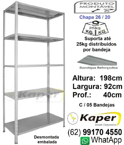 Estante de aço / Prateleira de Aço P-40CM ( produto Novo ) -198cm x 92cm x 40cm