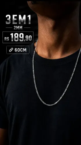 Corrente 3 em 1 60cm 2mm Prata 925
