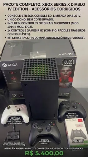 PACOTE COMPLETO: XBOX SERIES X DIABLO IV EDITION + ACESSÓRIOS CORRIGIDOS
