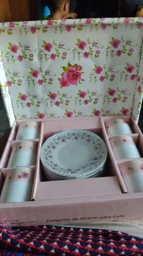 Jogo de xícaras com pires, porcelana, kit com 12 peças 
