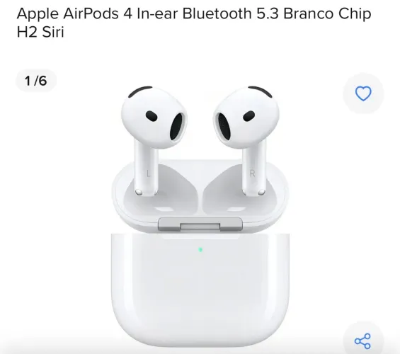 Apple AirPods 4 In-ear Bluetooth 5.3 Branco Chip H2 Siri