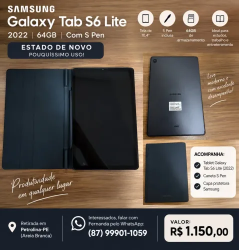 Tablet s6 lite + caneta + capa + nota fiscal