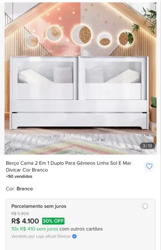Berço gemelar que vira cama