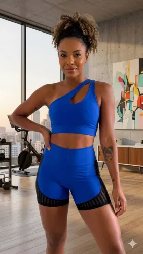 Conjunto Fitness feminino - short meia coxa com tule e cropped sem bojo. Tam. Único 
